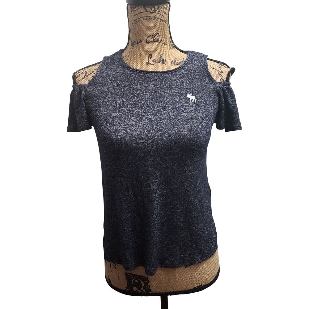 Abercrombie Kids Cold Shoulder Top Heathered Navy Blue Size 9/10
